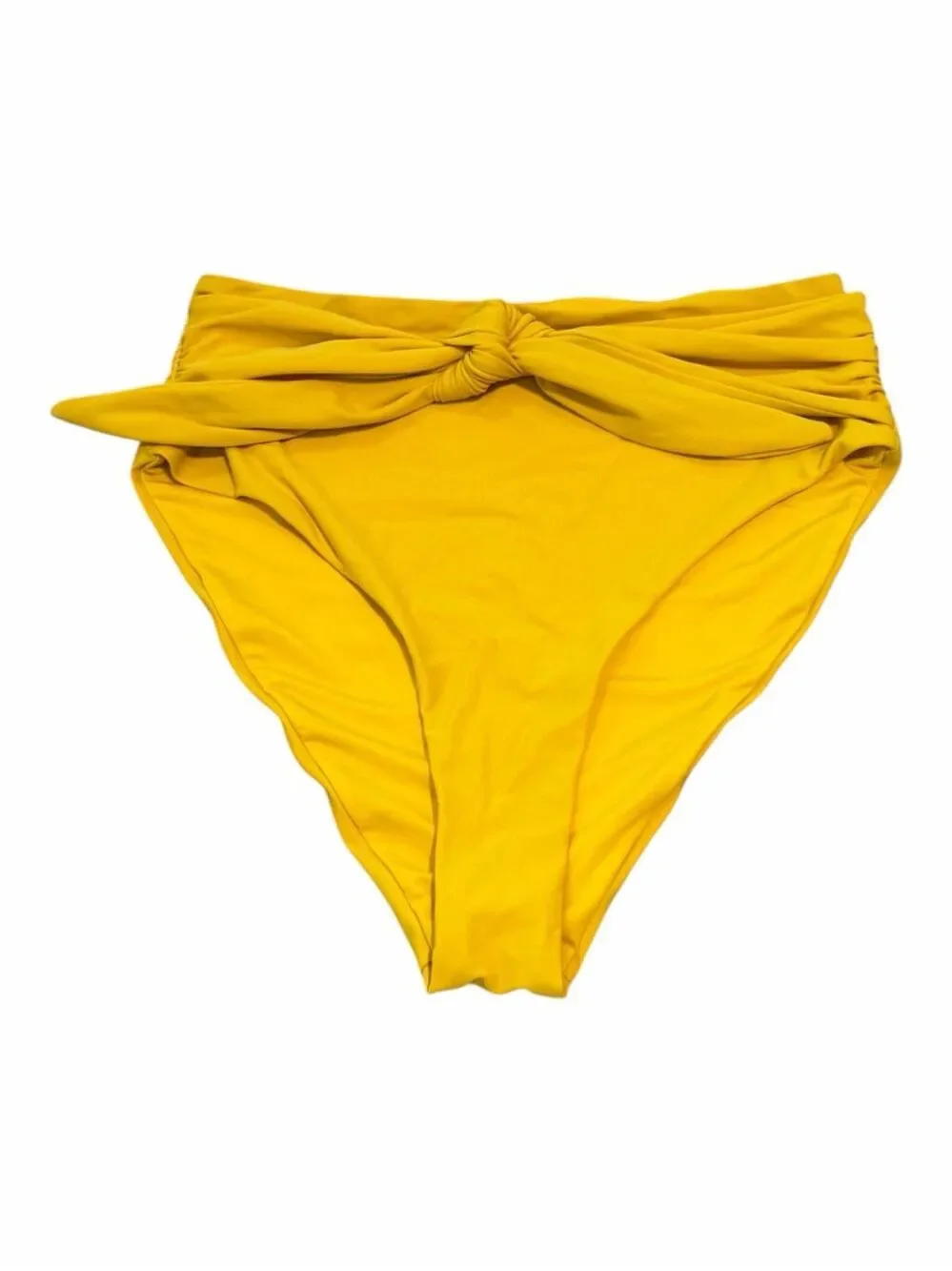 BEACH JOY Women’s Yellow Tie Front High Waist Bikini Bottom Size Small